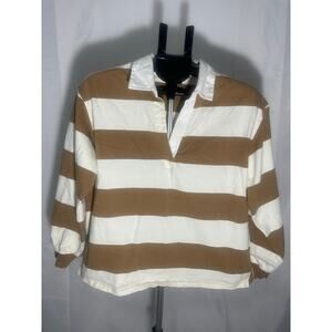Lands End Brown and Cream Rugby Polo Pullover Size L